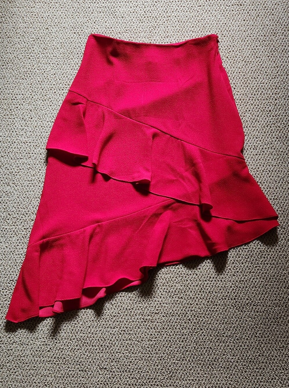 a new day Tomato Red Asymmetrical Ruffle Skirt